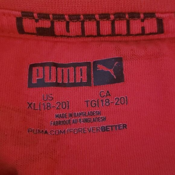 Unisex Puma Red T-Shirt with Black Graphics Youth Sz XL (18-20) - Picture 4 of 5